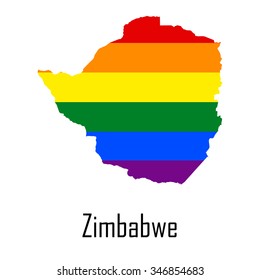 Vector rainbow map of Zimbabwe in colors of LGBT - lesbian, gay, bisexual, and transgender - pride flag. In eps format.