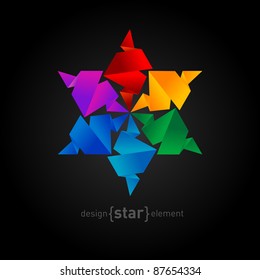 Vector Rainbow Origami Star on black background. Company Logo template