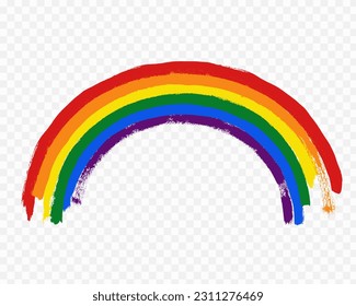 Vector rainbow painted with color strokes on transparent background. 
