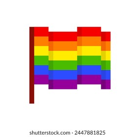 Vector rainbow pixel LGBTQ flag community symbol 8-bit game style. Gay Pride flag and LGBT rainvow badge and sticker design