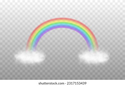 Vector rainbow. Rainbow png. Rainbow with clouds png. Effect after the rain. A natural phenomenon.