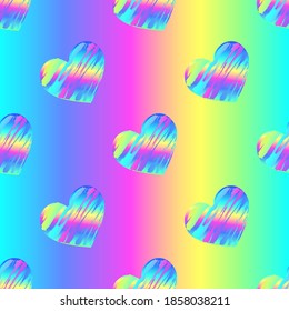 Vector rainbow seamless pattern and colorful grunge hearts  Saturated abstract texture for Valentines Day 