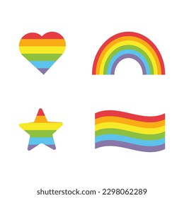 Vector rainbow set. Gay pride icon. Rainbow flag star heart. Gay icons template. Vector rainbow gay pride design elements