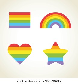 Vector rainbow set. Gay pride icon. Rainbow flag star heart. Gay icons template. Vector rainbow gay pride design elements