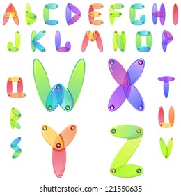 Vector rainbow shiny alphabet with multicolored diamonds