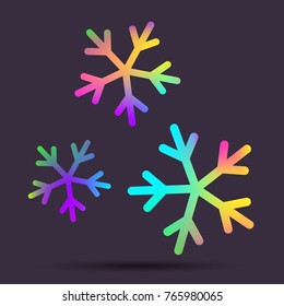 Vector rainbow snowflakes. Holographic foil elements for winter projects decoration in vivid colors. Christmas snowflake shape. Made using vector mesh and clipping mask