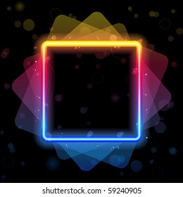 Vector - Rainbow Square Border with Sparkles and Swirls.