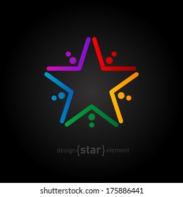 Vector rainbow star on black background, abstract design element. Company logo template.