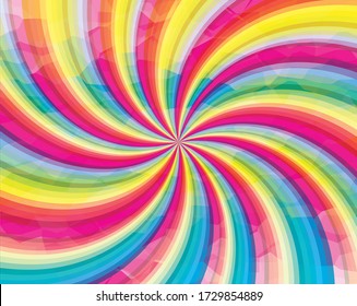 Vector Rainbow Stripes. Sun Light Beams. Spiral And Swirl Motion Twisting Circles Design. Colorful Cyclone Sweet Candy Radial Pattern Background. Vortex Starburst Spiral Swirl. Helix Rotation Rays. 