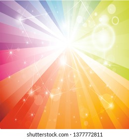 Vector rainbow sunbeam background. Great for celebration cards or decorations. Lots of colours. AI format.