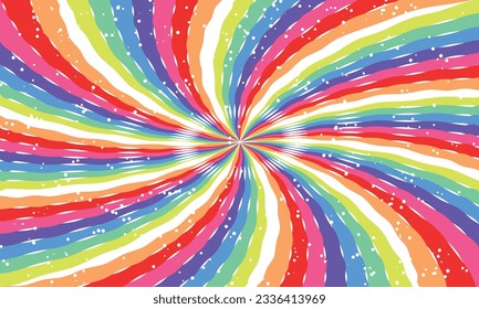 Vector rainbow swirl background with stars radial gradient rainbow of twisted spiral vector illustration.