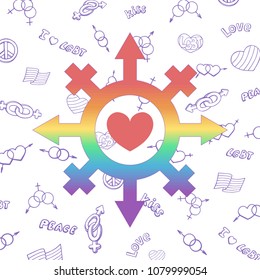 Vector rainbow symbol of a transgender with a heart in the middle