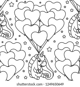 vector rainbow unicorn pattern coloring book page