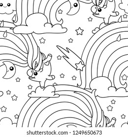 vector rainbow unicorn pattern coloring book page