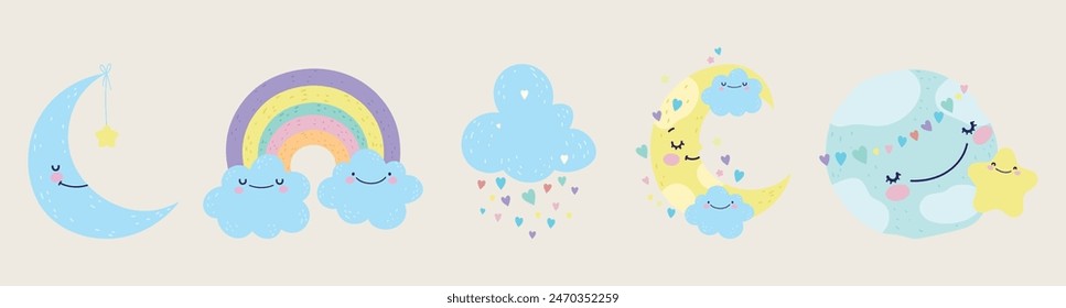 Vector rainbow unicorn Rain in the heart For the screen on the shirt to give to the girl 