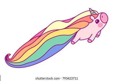 vector rainbow unicorn sticker. Cute cartoon pink animal funny icon. Magic fantasy pink horse with horn Trendy print dream flat graphic illustration Baby patch badge isolated transparent background 05
