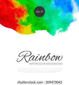 Vector rainbow watercolor abstract background. Hand drawn spectrum texture backdrop, stain watercolors multicolor on wet paper. Art composition for scrapbooking, design template, banner, poster.