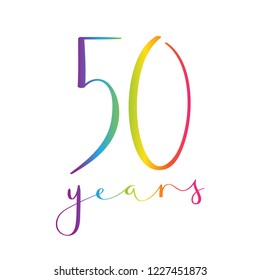 Vector rainbow-colored hand lettering icon - 50 years