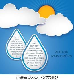 Vector raindrops with clouds and almost hidden sun