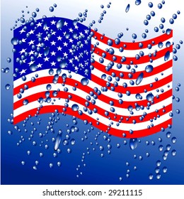 Vector Raindrops On American Flag, See Jpeg Also In My Portfolio