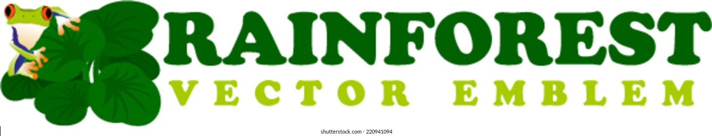 vector rainforest jungle label emblem with frog and leaves