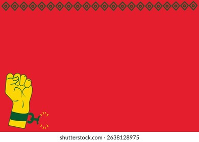 vector raised fist with juneteenth themed background. Symbol of freedom and justice. Copy space included for title, message