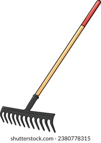 Vector of Rake tool for gardening, cleaning grass and farm equipment. Rake drawing illustration isolated on white background