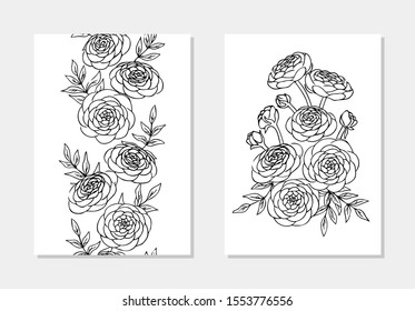 vector ralunculus flower bouquet vertical seamless pattern coloring book card pattern illustration