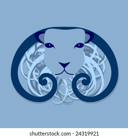 Vector ram head design with curly wool