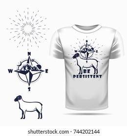 Vector ram silhouette view side for retro logos, emblems, badges, labels template vintage design element. Isolated on t-shirt blank