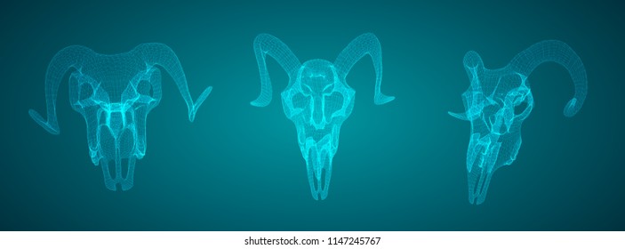 vector ram skull. 3d image of segments and polygons
