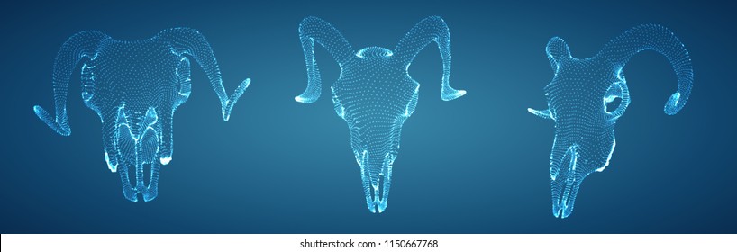 vector ram skull. 3d image from dot and point