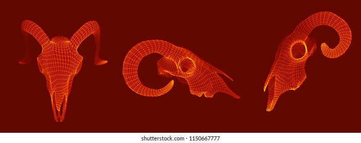 vector ram skull. 3d image of segments and polygons