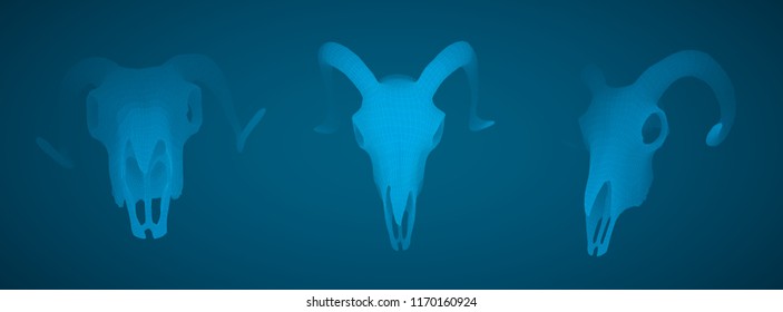 vector ram skull. 3d image of segments and polygons
