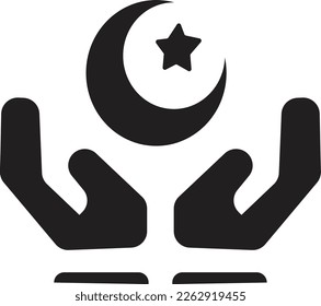 vector ramadan edition of muslim symbol with two hands flanking crescent moon and small star