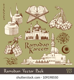 Vector Ramadan Element Translation of Jawi Text: Eid Mubarak, May you Enjoy a Blessed Festival