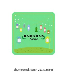 vector Ramadán con fondo verde y linternas coloridas