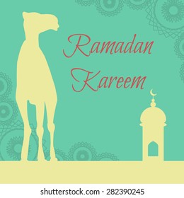 Vector Ramadan greeting with camel, Islamic greeting card for Ramadan Kareem