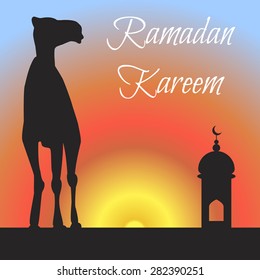 Vector Ramadan greeting with camel, Islamic greeting card for Ramadan Kareem