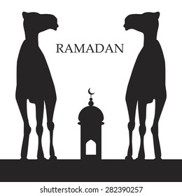 Vector Ramadan greeting with camel, Islamic greeting card for Ramadan Kareem