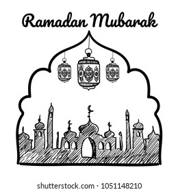 Vector Ramadan illustration. Greeting card. Sketch style.
