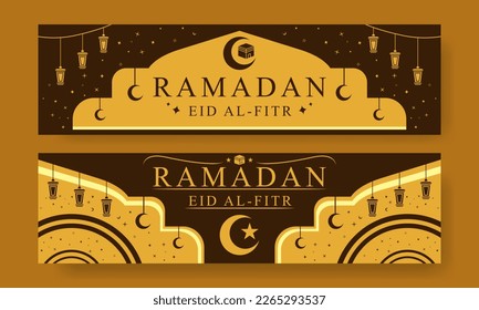 Vector Ramadan kareem banner background arabic eid design brown style illustration perfect design