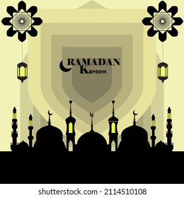 vector Ramadan Kareem with black mosque and brown background