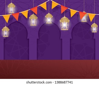 Vector Ramadan Kareem greeting card. Ornate invitation to Iftar party celebration. Card for Muslim feast of the holy of Ramadan month. Ramadan Kareem Islamic background modern template