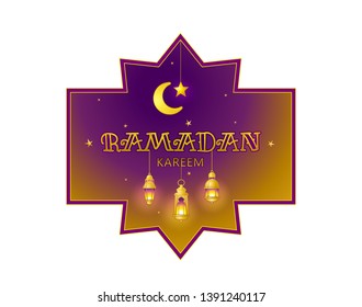 Vector Ramadan Kareem greeting card. Golden vintage banner with gold crescent, stars. Arabic illustration. Islamic background. 