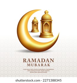 Vector ramadan kareem greetings card design with golden crescent and lantern illustration