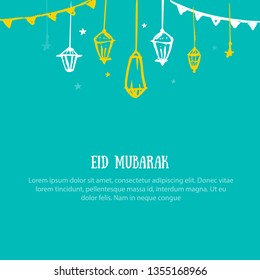 Vector Ramadan Kareem vector grunge concept. Eid Mubarak cartoon greeting