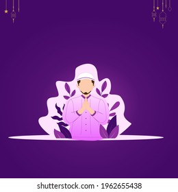 Ilustración del vector Ramadan Kareem Cartel con respeto del hombre. la gente se abraza.