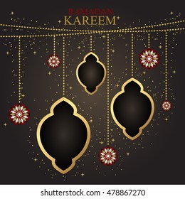 Vector of Ramadan Kareem with intricate lamp design for the celebration of Muslim community festival.
