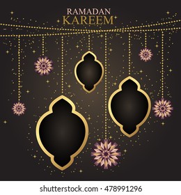 Vector of Ramadan Kareem with intricate lamp design for the celebration of Muslim community festival.